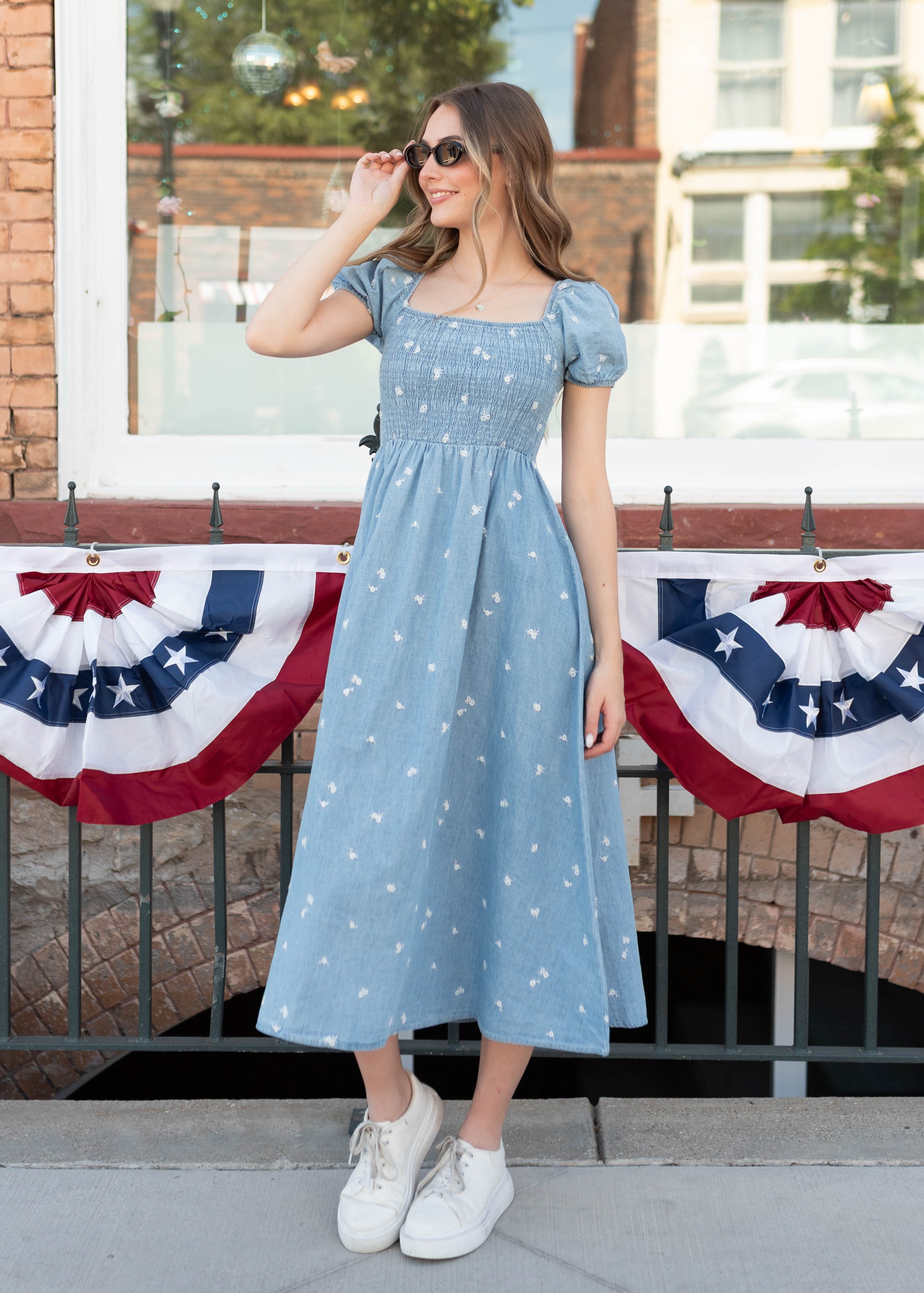 Abbie Chambray Floral Dress | Lena Layne
