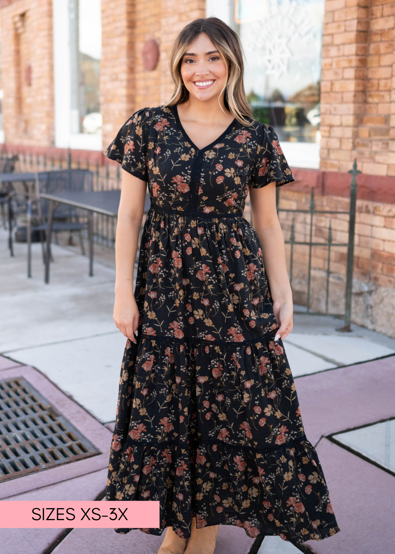 Sadie Mae Black Multi Color Floral Tiered Maxi Dress | Lena Layne