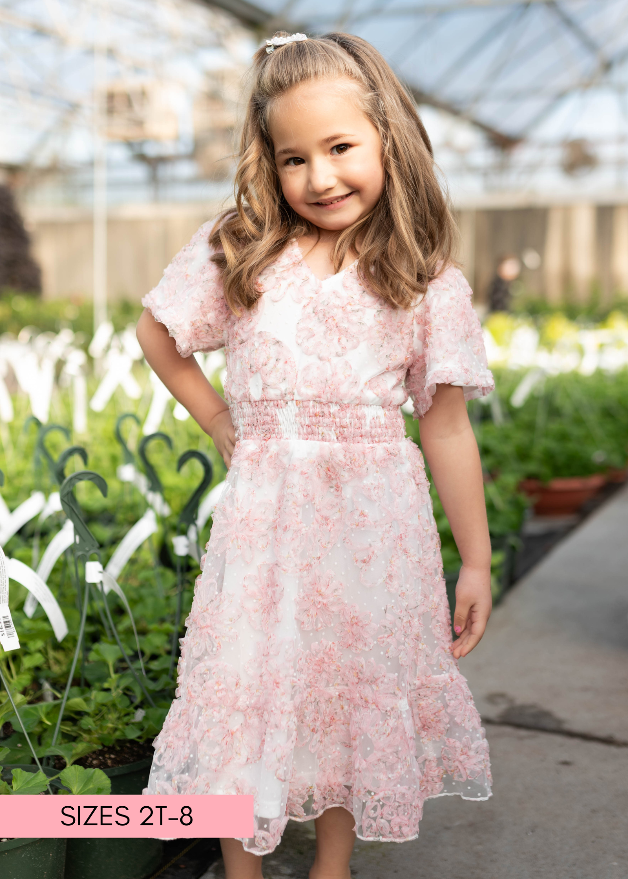 Aubree Pink Floral Swiss Dot Little Girls Dress | Mommy & Me