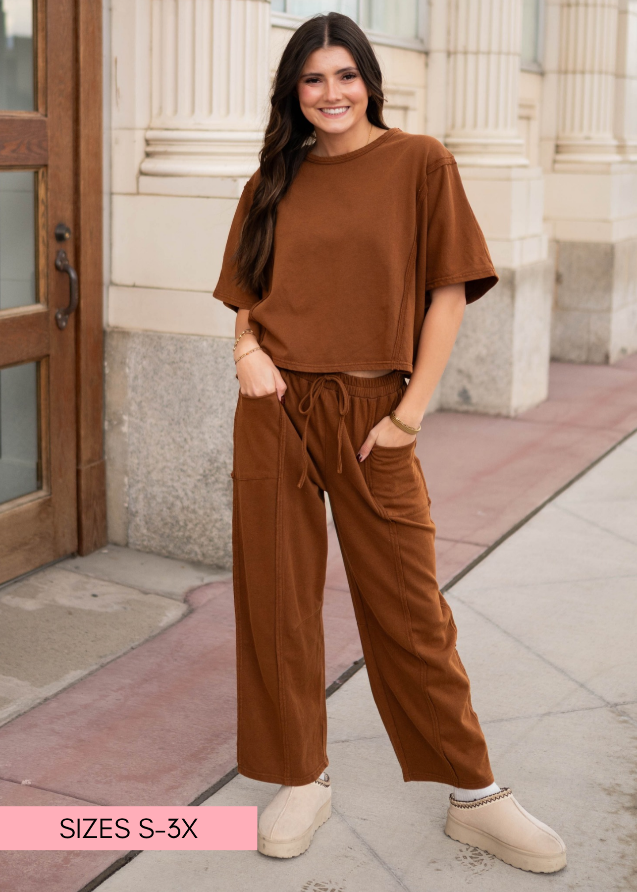 Aubrey Cinnamon Elastic Waist Lounge Pants | Lena Layne