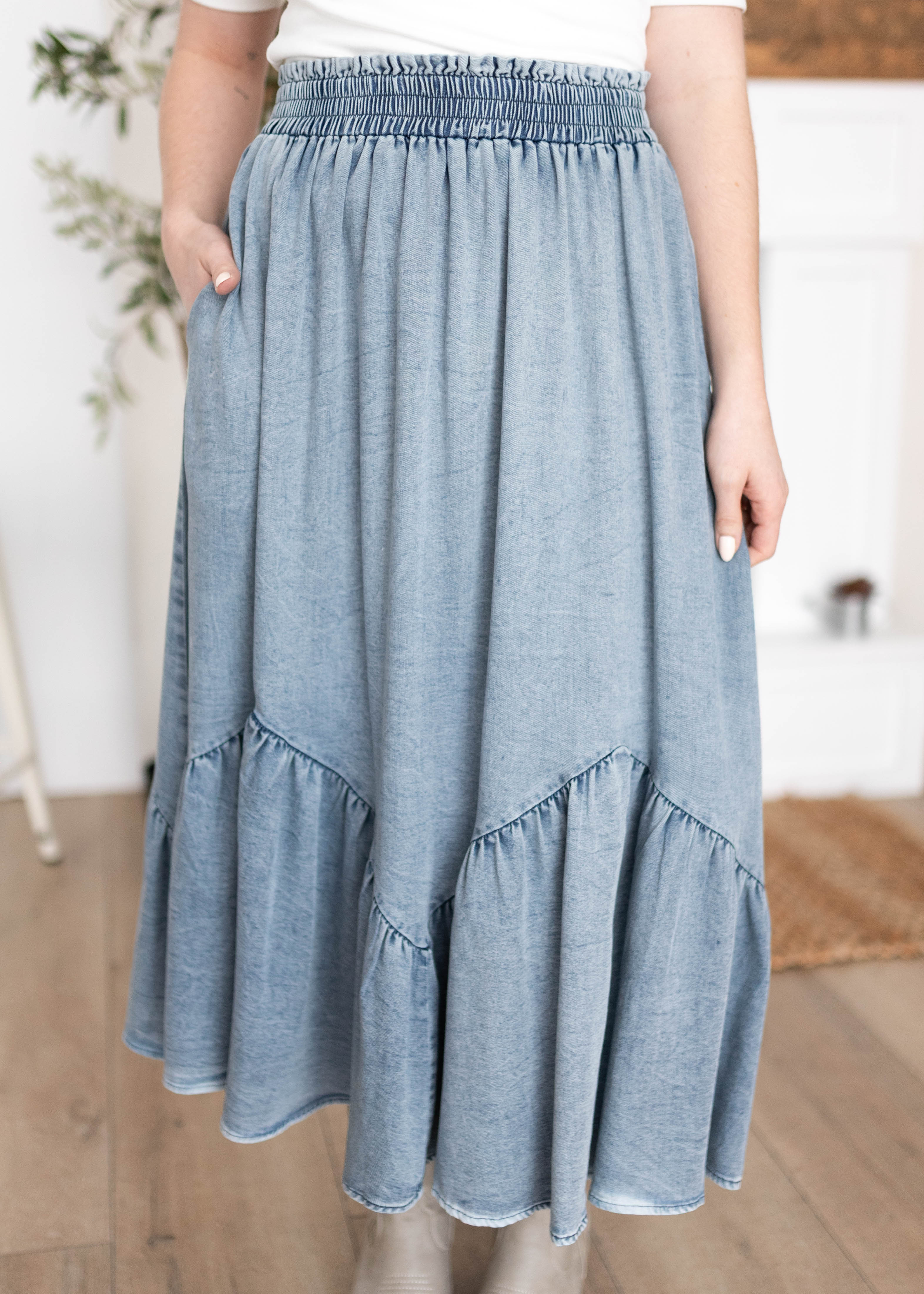 Celeste Chambray Tiered Skirt Polagram – Lena Layne