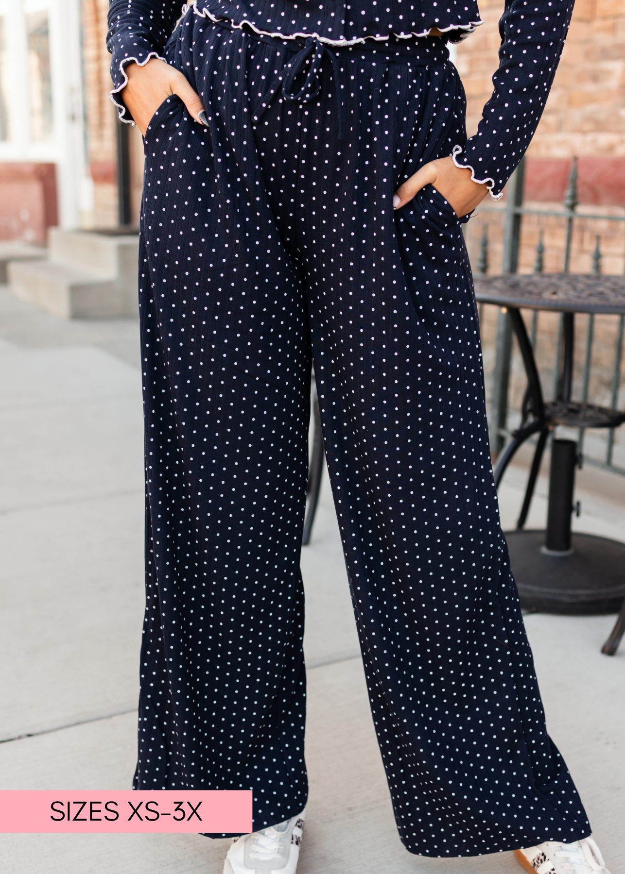Daphne Navy & White Polka Dot Tie Lounge Pants | Lena Layne