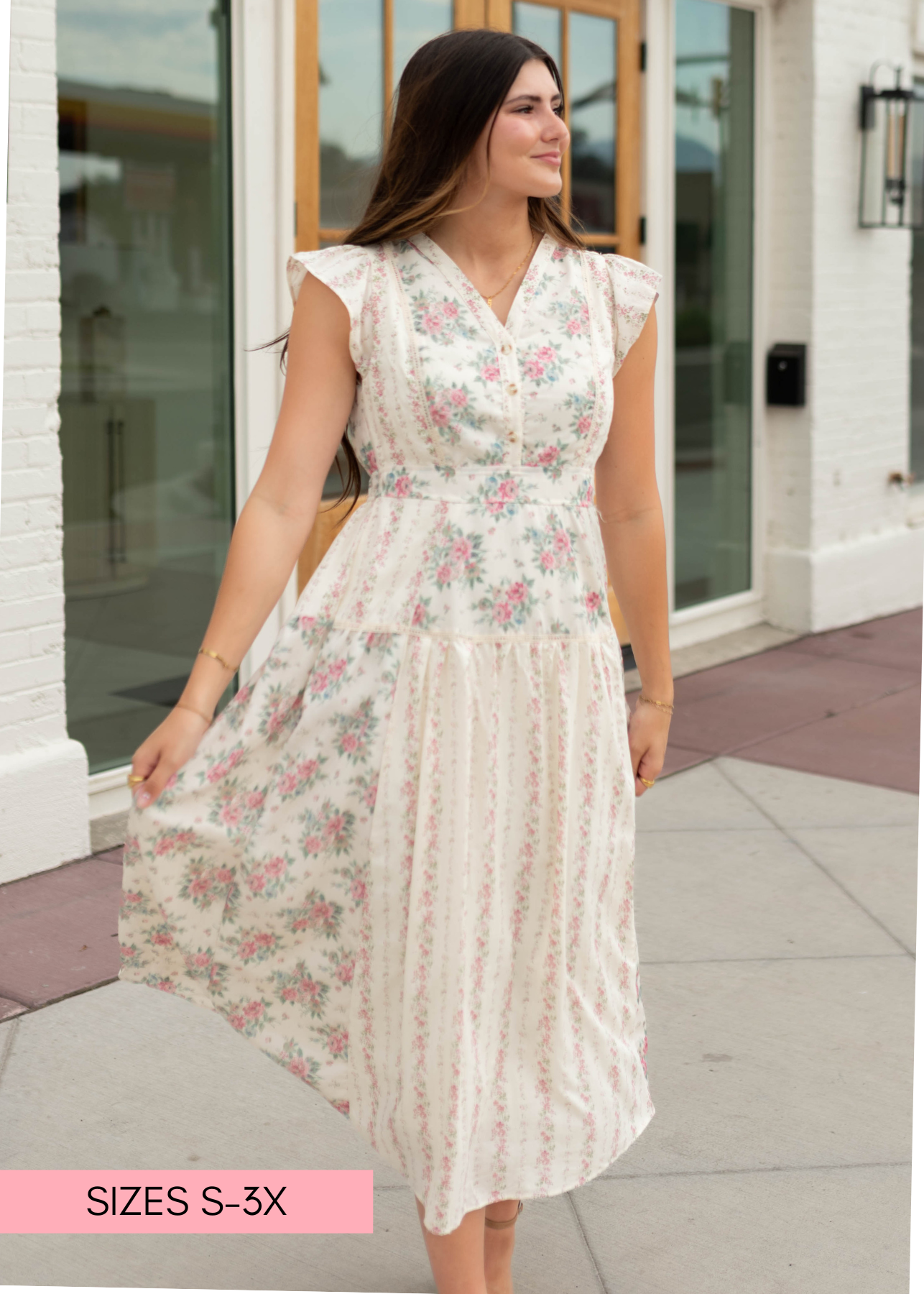 midi layne dress Hannah Ivory & Pink Patterned Size:Large 16.5
