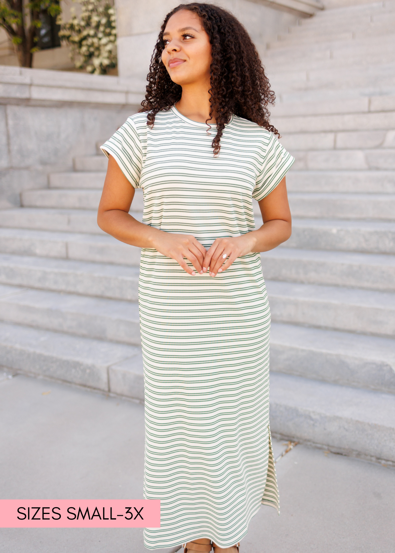 Kaelin Green Striped T-Shirt Dress Polagram 2X Kaelin Green Striped T-Shirt Dress Polagram 2X