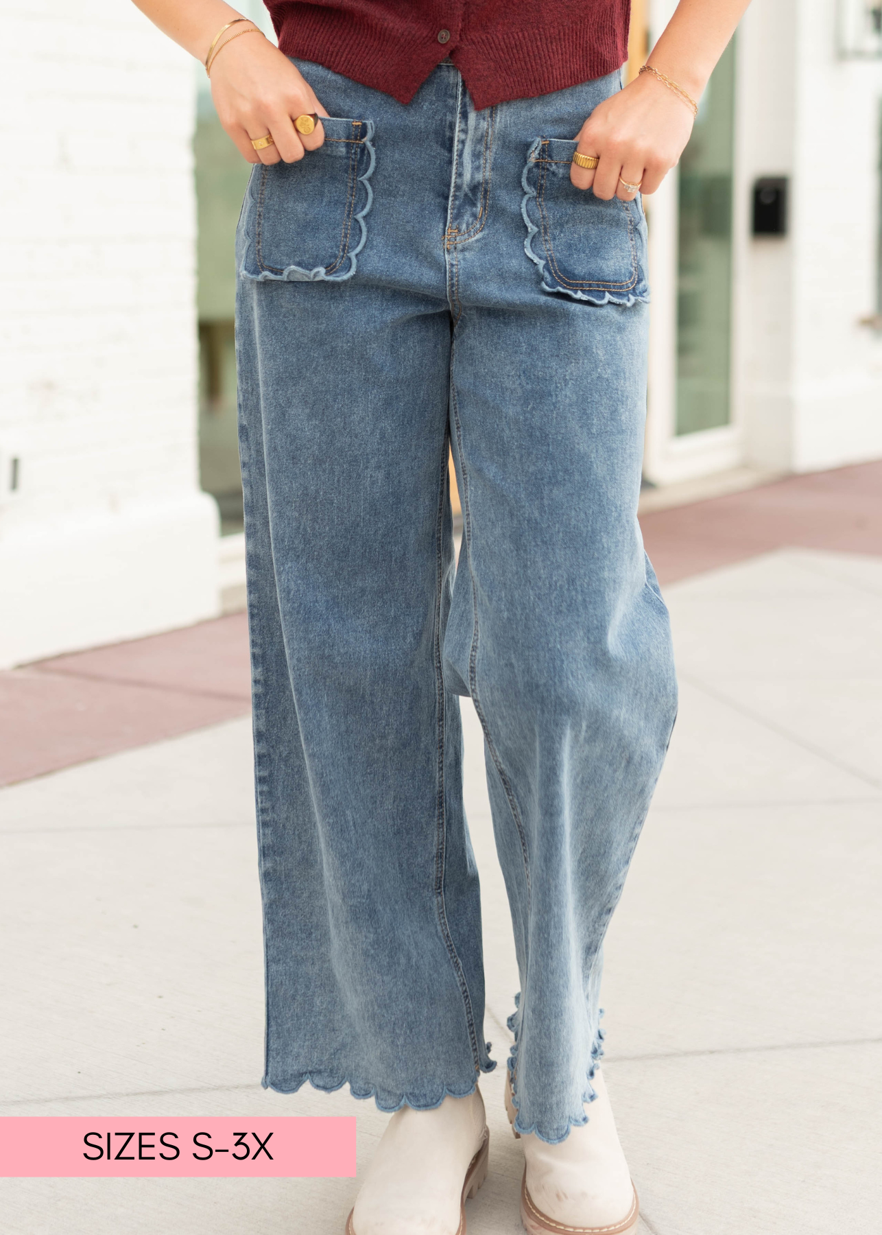 Kristina Denim Scalloped High Waisted Jeans | Lena Layne