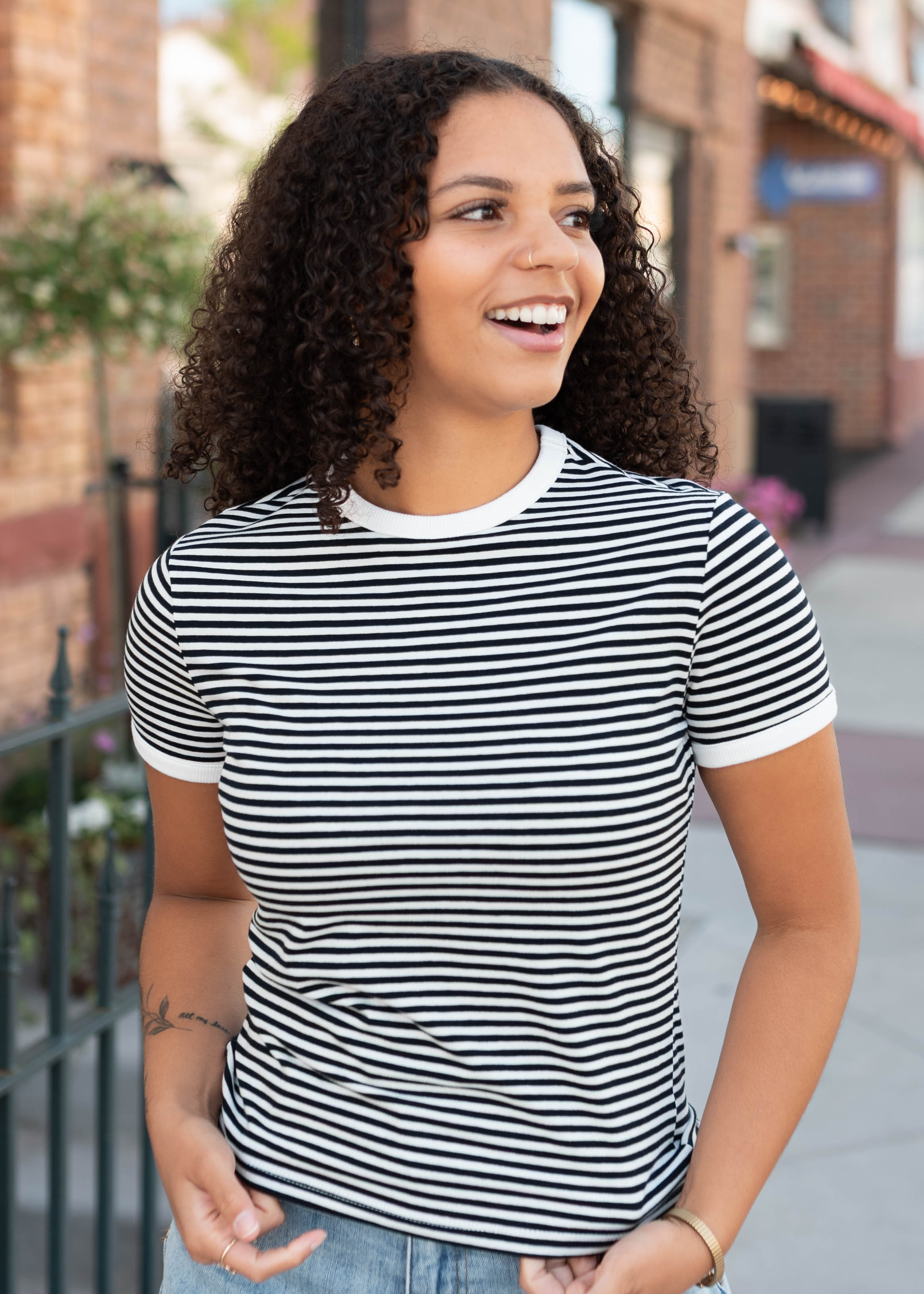 Wren Black Striped Top | Lena Layne