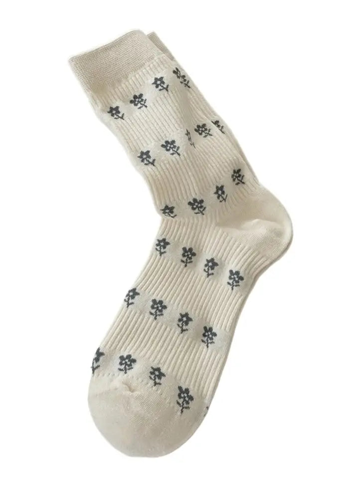 Nia Beige Floral Socks
