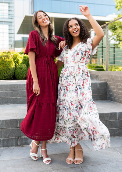 Alana Maroon Textured Tie Dress