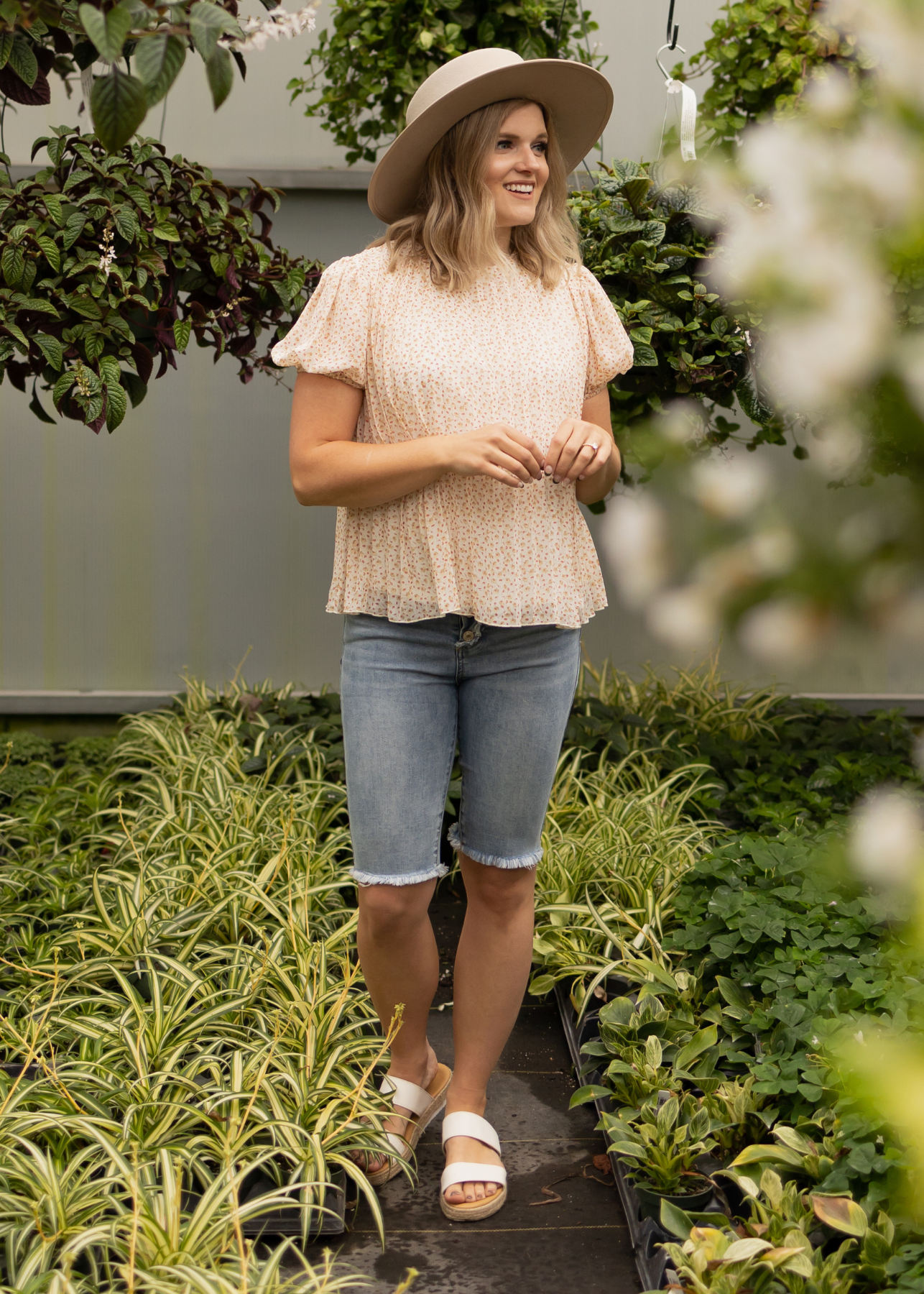 Ivory floral short sleeve top