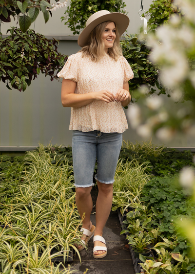 Ivory floral short sleeve top