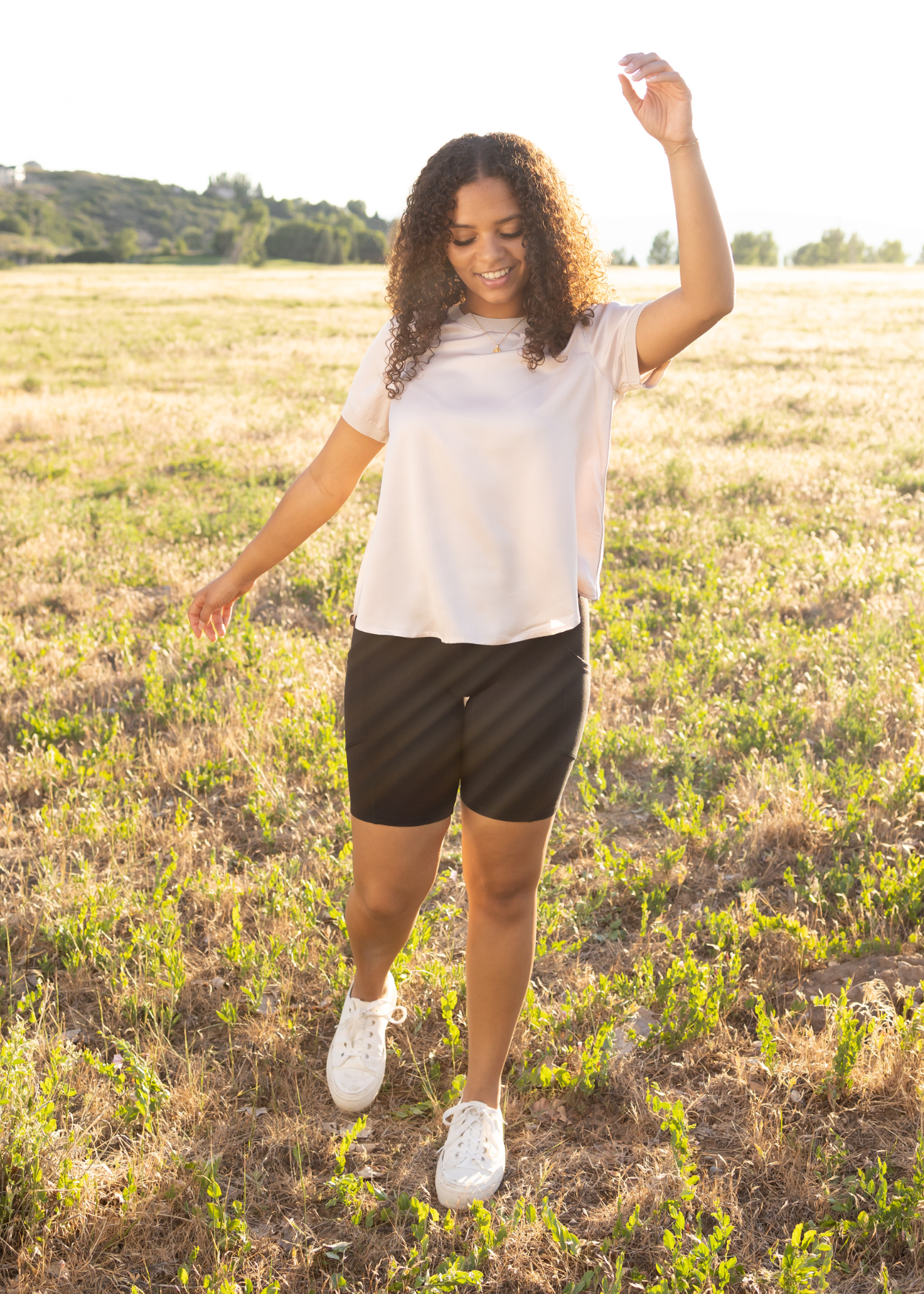 Blush top with short sleeves