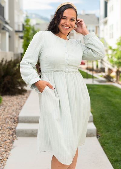 Long sleeve sage green dress