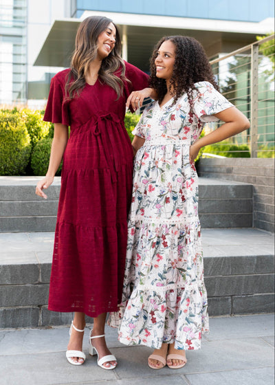 Alana Maroon Textured Tie Dress