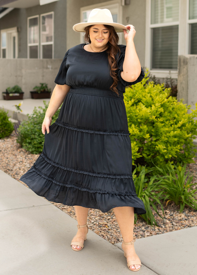 Short sleeve plus size deep navy dress