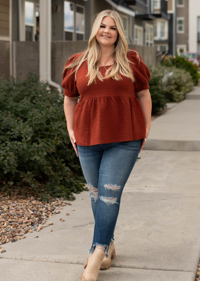 Plus size auburn tiered shirt