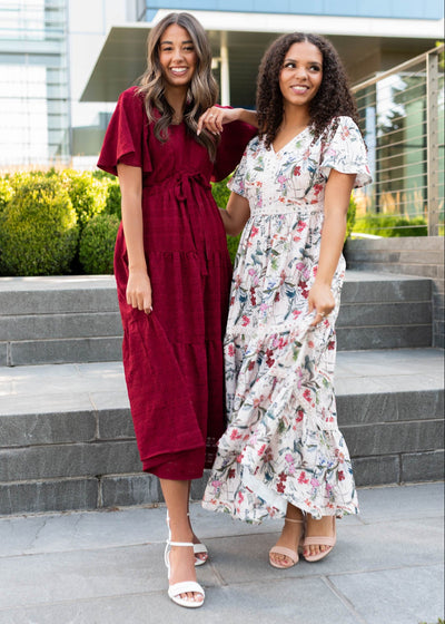 Alana Maroon Textured Tie Dress