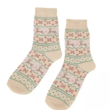 Amari Beige Snowflake Socks