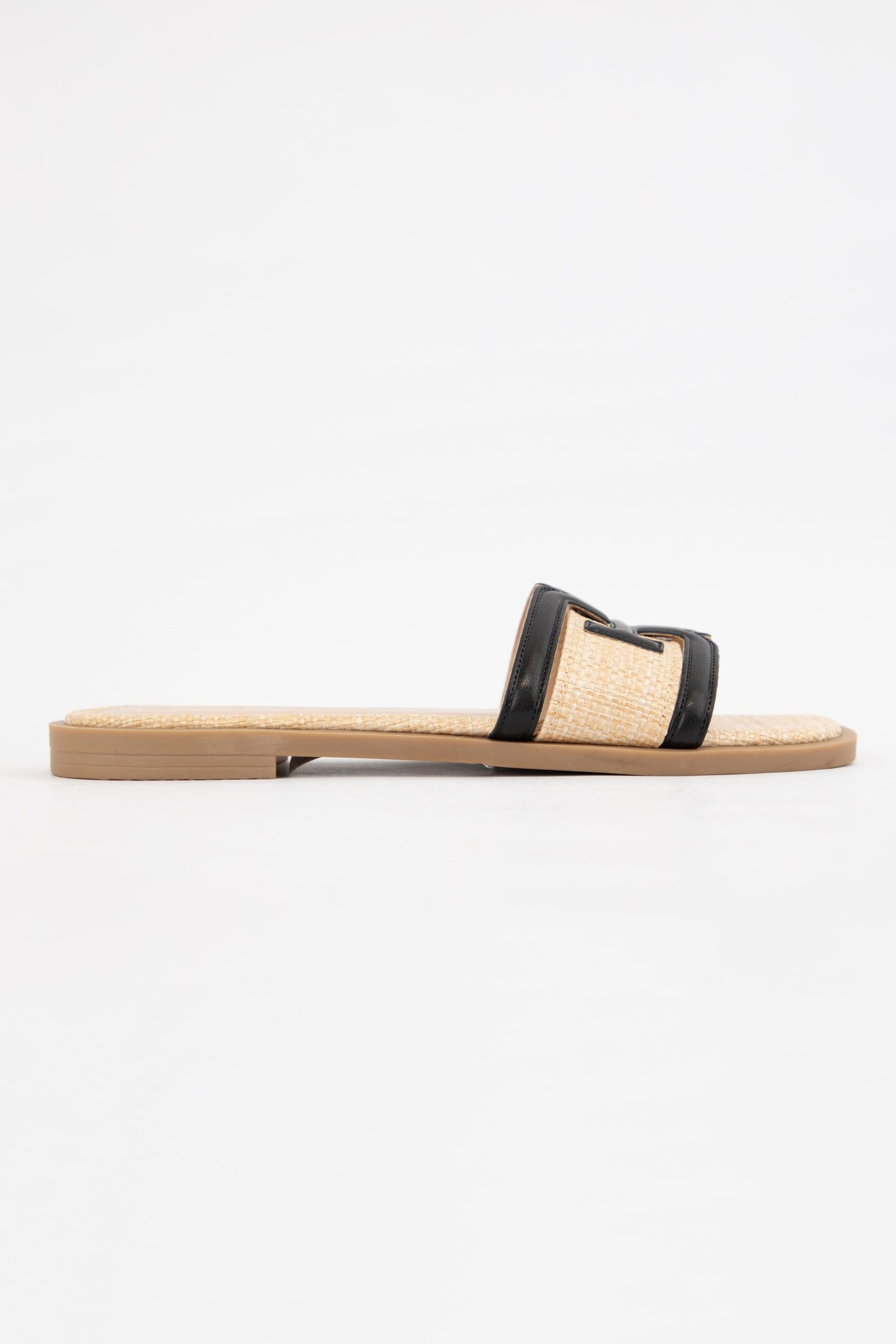 Abia Black Detailed Woven Flat