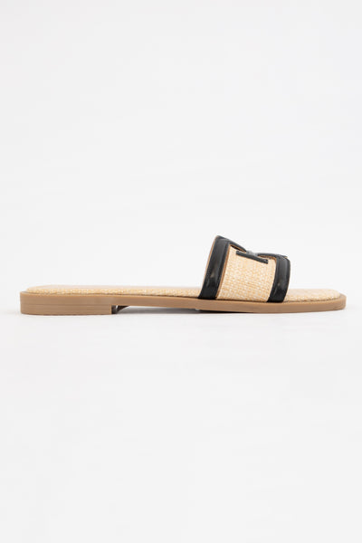 Abia Black Detailed Woven Flat