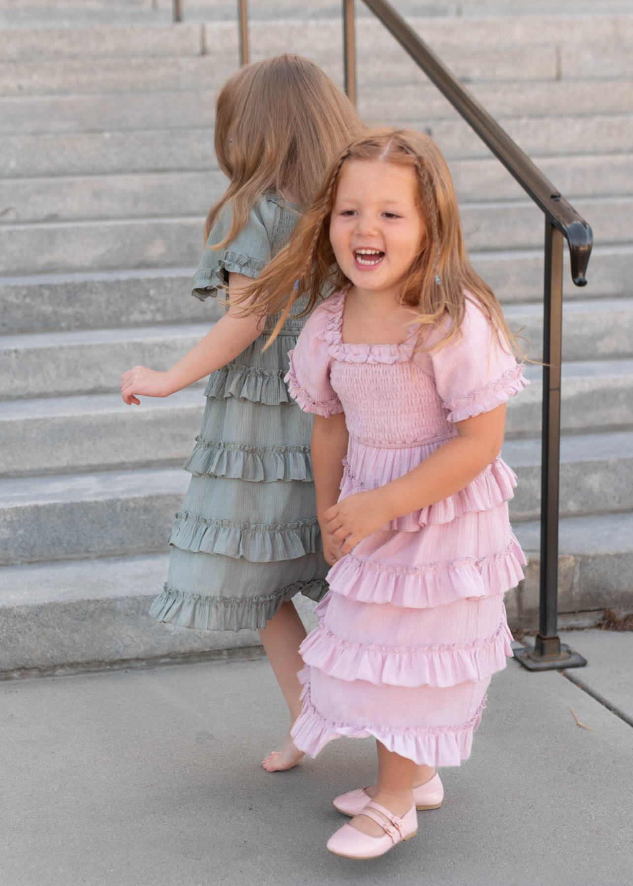 Korin Sage Ruffle Tiered Little Girl Dress
