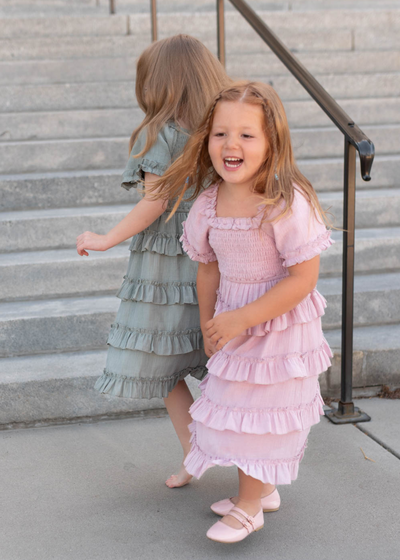 Korin Sage Ruffle Tiered Little Girl Dress