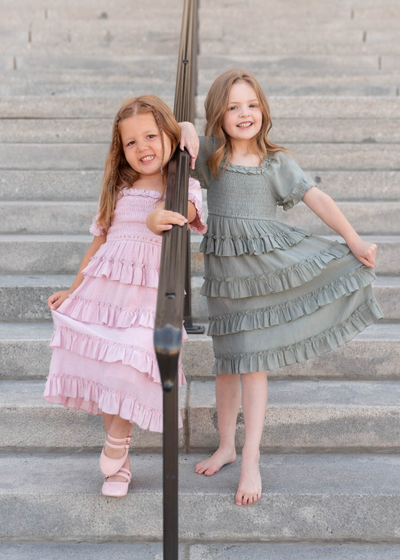 Korin Sage Ruffle Tiered Little Girl Dress
