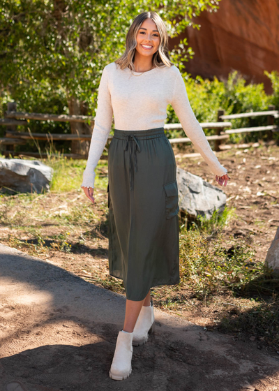 Small dark olive cargo skirt
