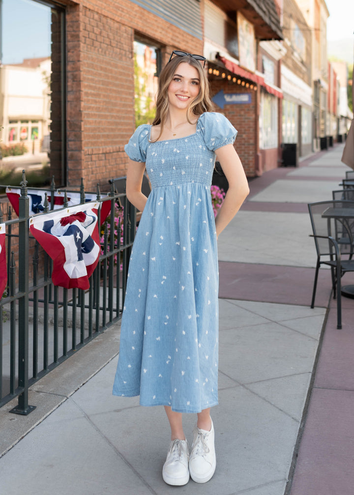Abbie Chambray Floral Dress | Lena Layne