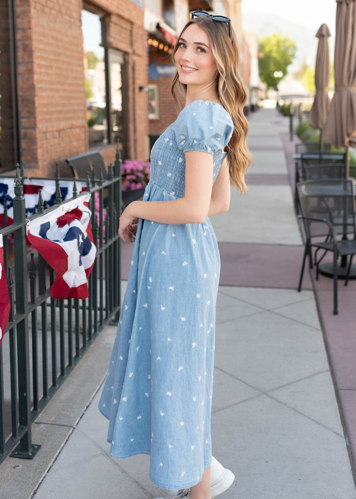 Abbie Chambray Floral Dress | Lena Layne