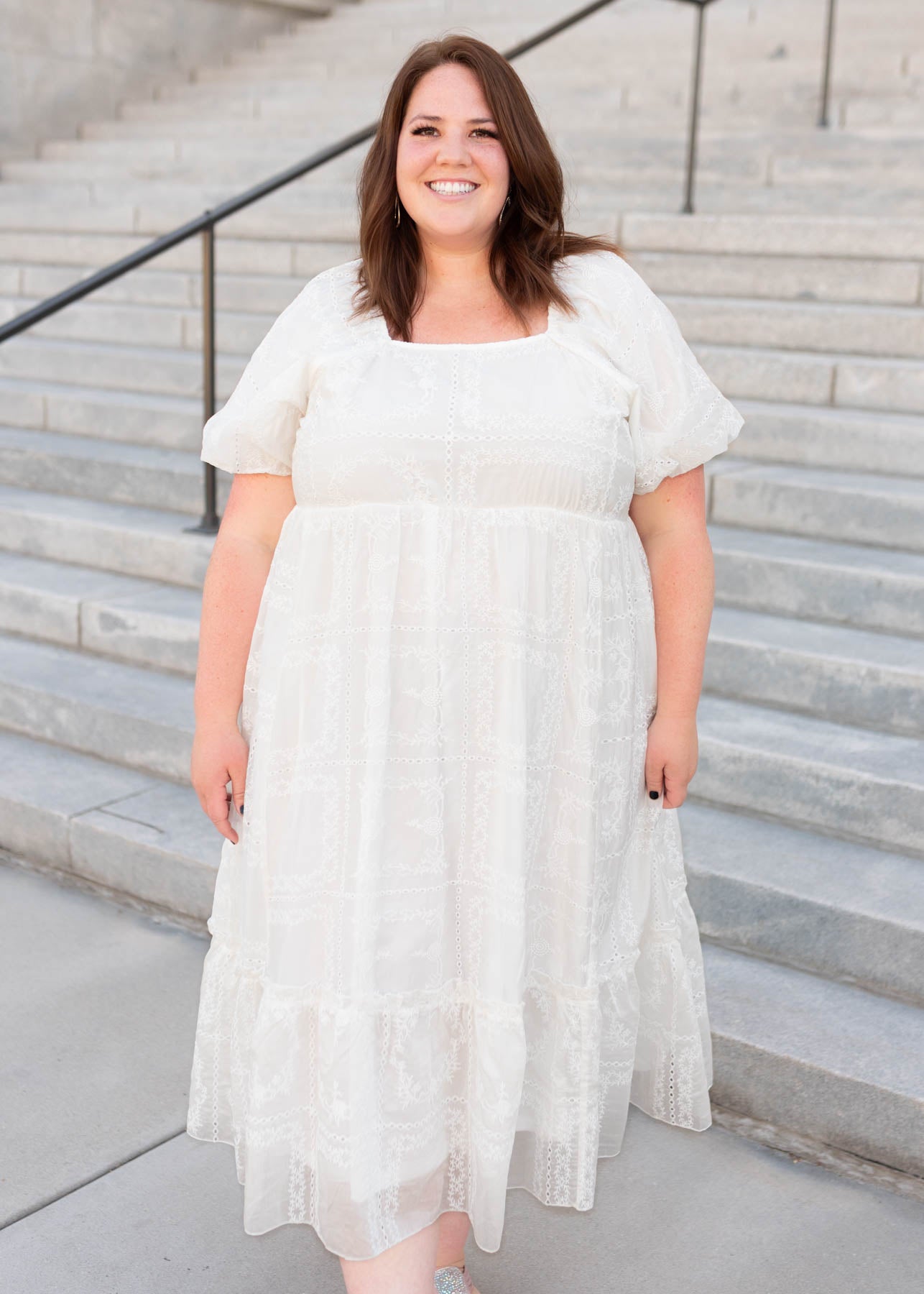 Plus size white embroidered dress