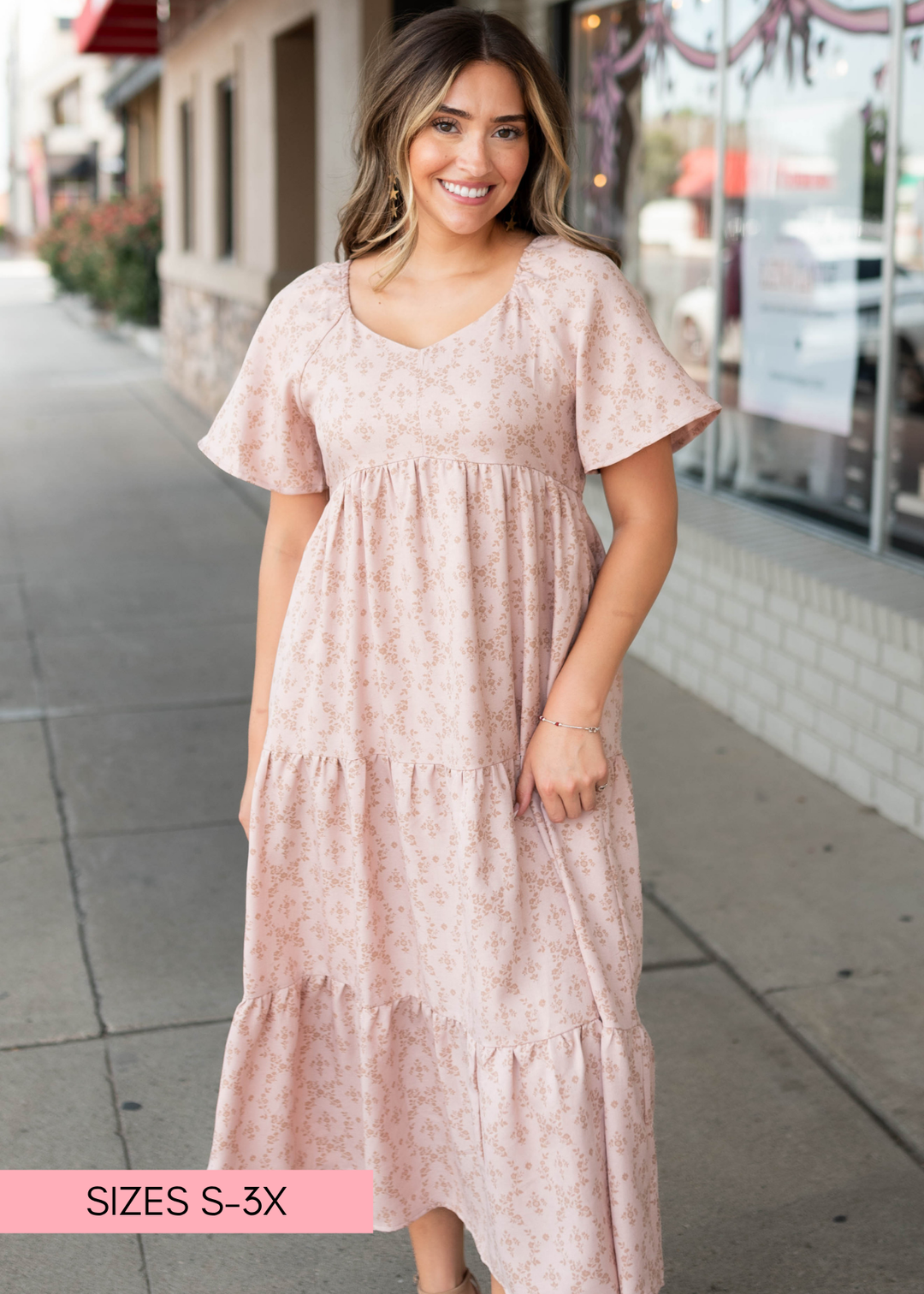 Abigail Dusty Rose Floral Tiered Dress | Lena Layne