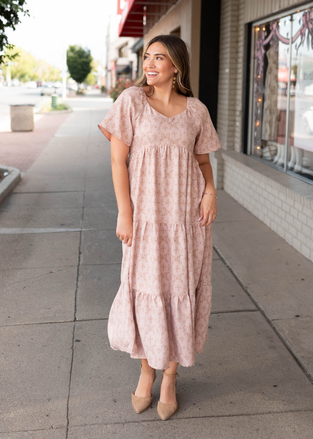 Abigail Dusty Rose Floral Tiered Dress | Lena Layne