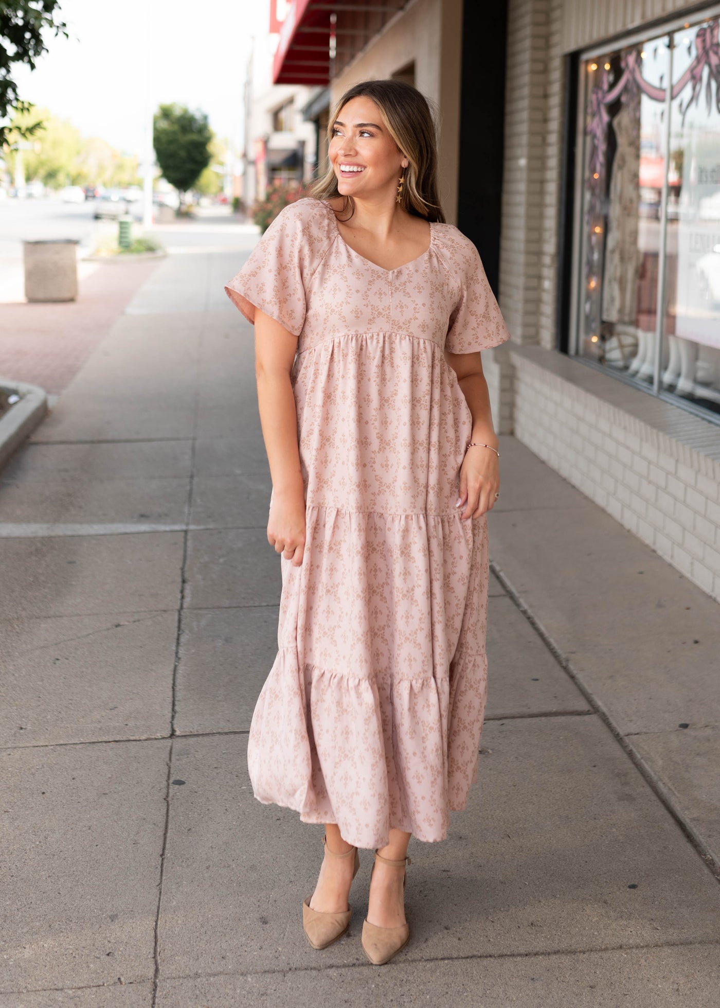 Abigail Dusty Rose Floral Tiered Dress | Lena Layne