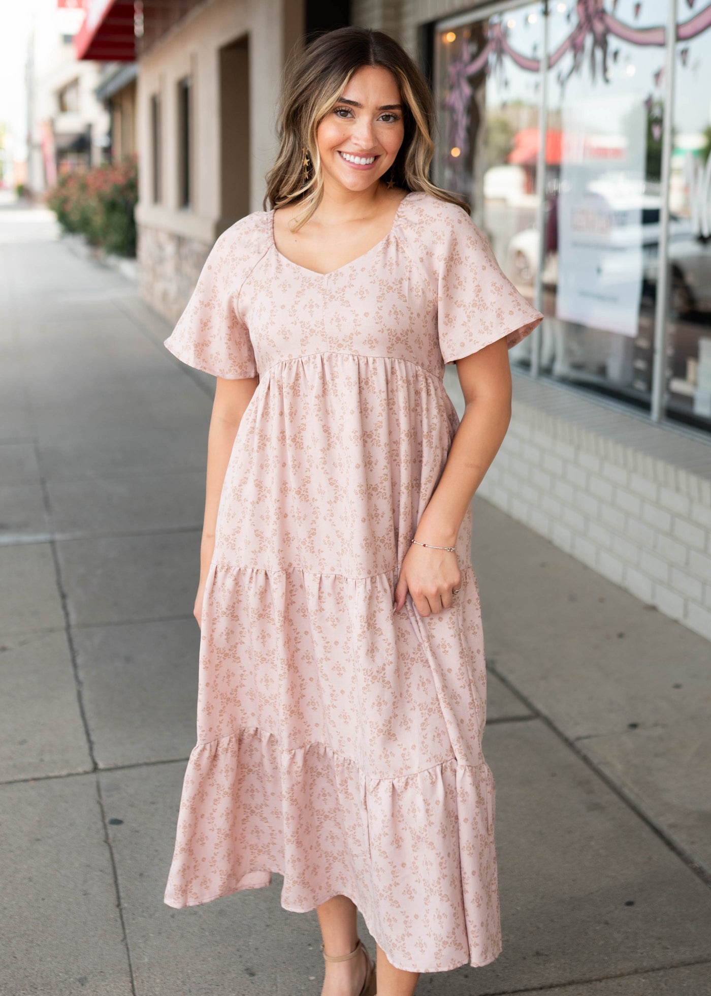 Abigail Dusty Rose Floral Tiered Dress | Lena Layne
