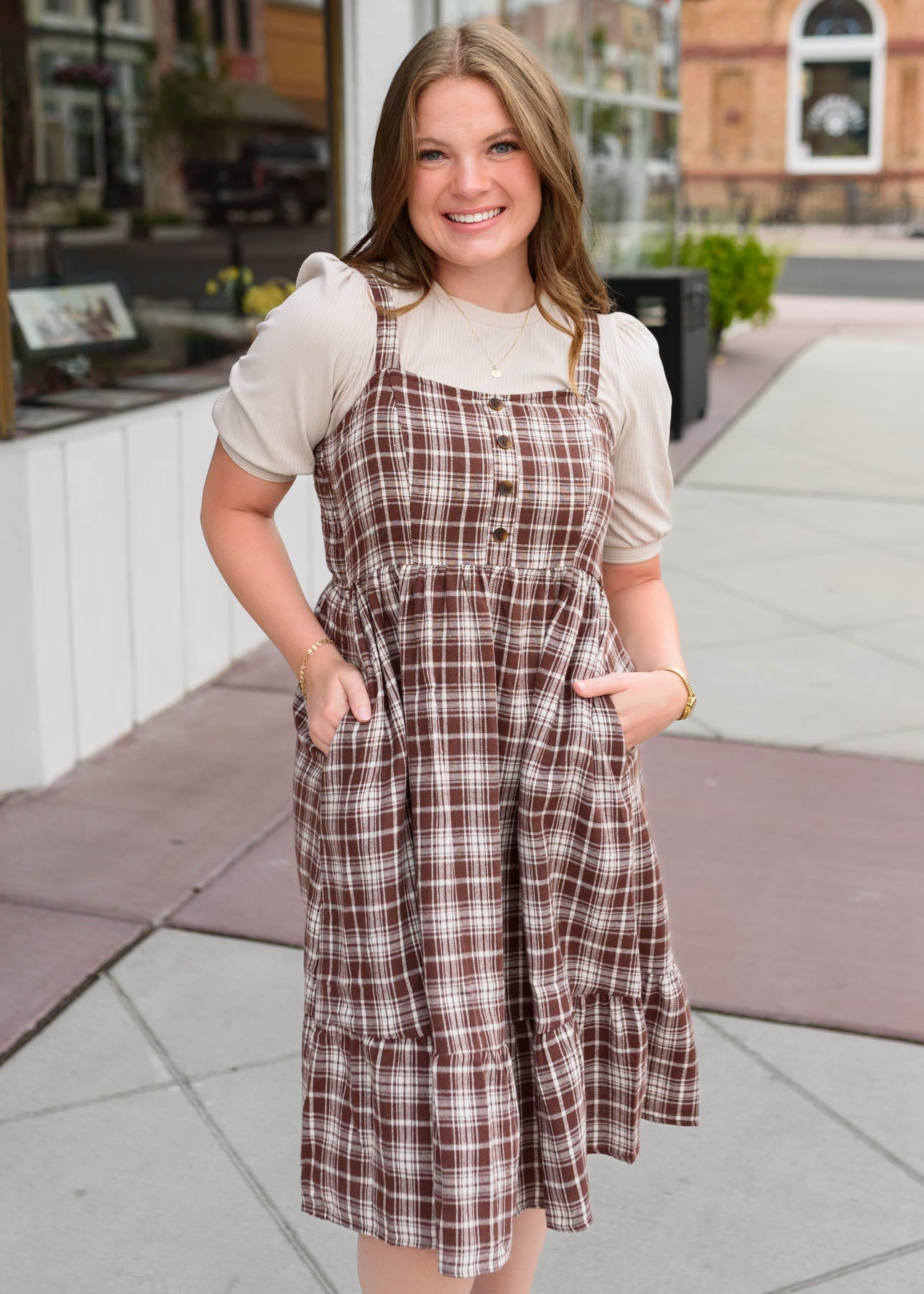 Abigail Plaid Overall Dress