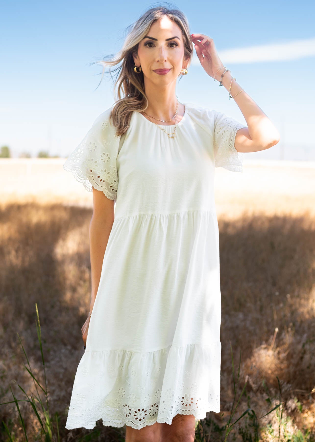 Ivory eyelet sleeve dress