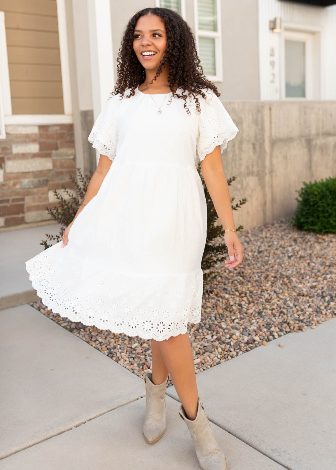 Ada Ivory Eyelet Sleeve Dress