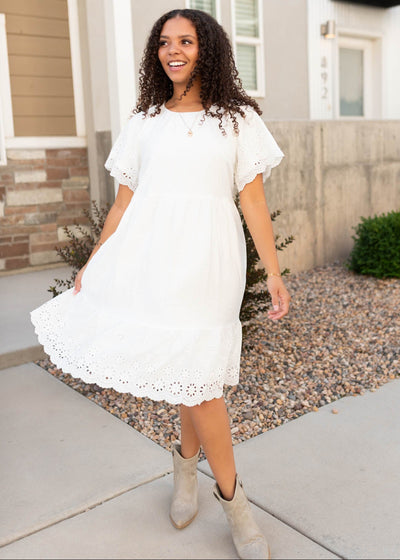 Ada Ivory Eyelet Sleeve Dress