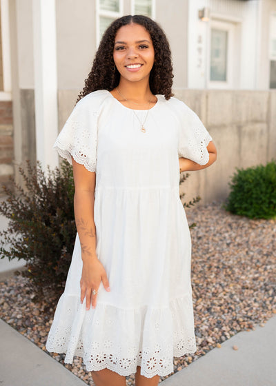 Ada Ivory Eyelet Sleeve Dress