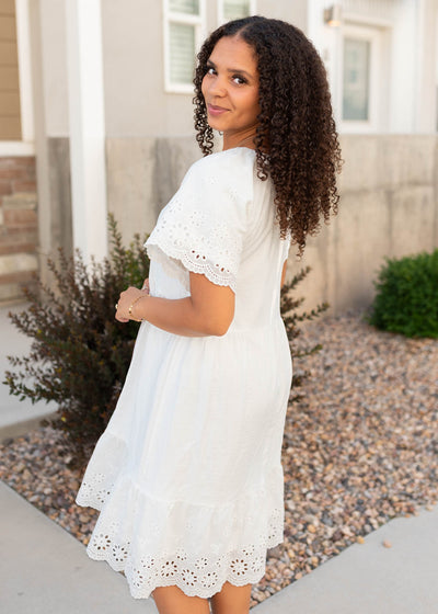 Ada Ivory Eyelet Sleeve Dress