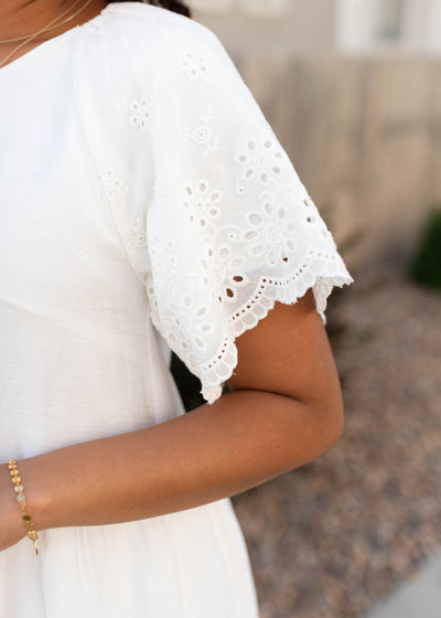 Ada Ivory Eyelet Sleeve Dress