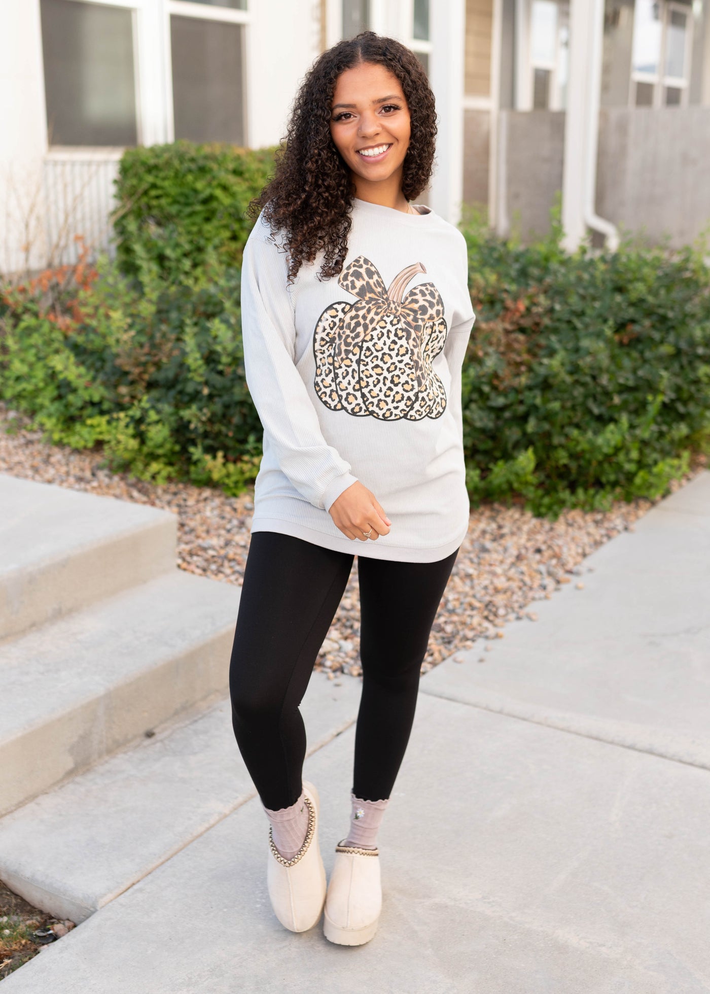 Adalynn Grey Pumpkin Corduroy Pullover