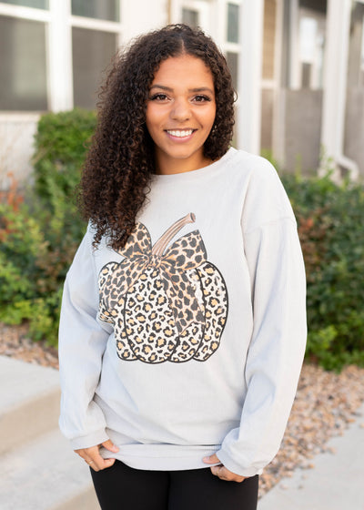 Adalynn Grey Pumpkin Corduroy Pullover