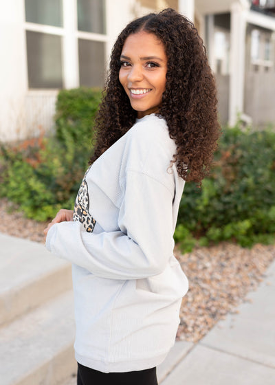 Adalynn Grey Pumpkin Corduroy Pullover