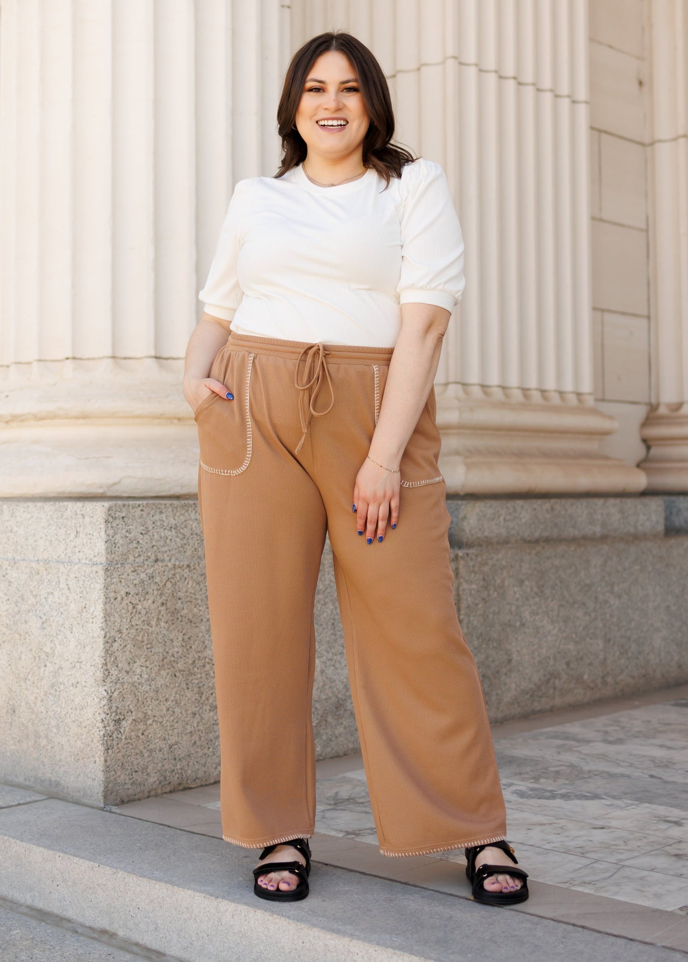 Wide leg plus size brown pants