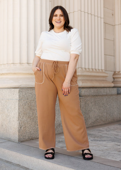 Wide leg plus size brown pants