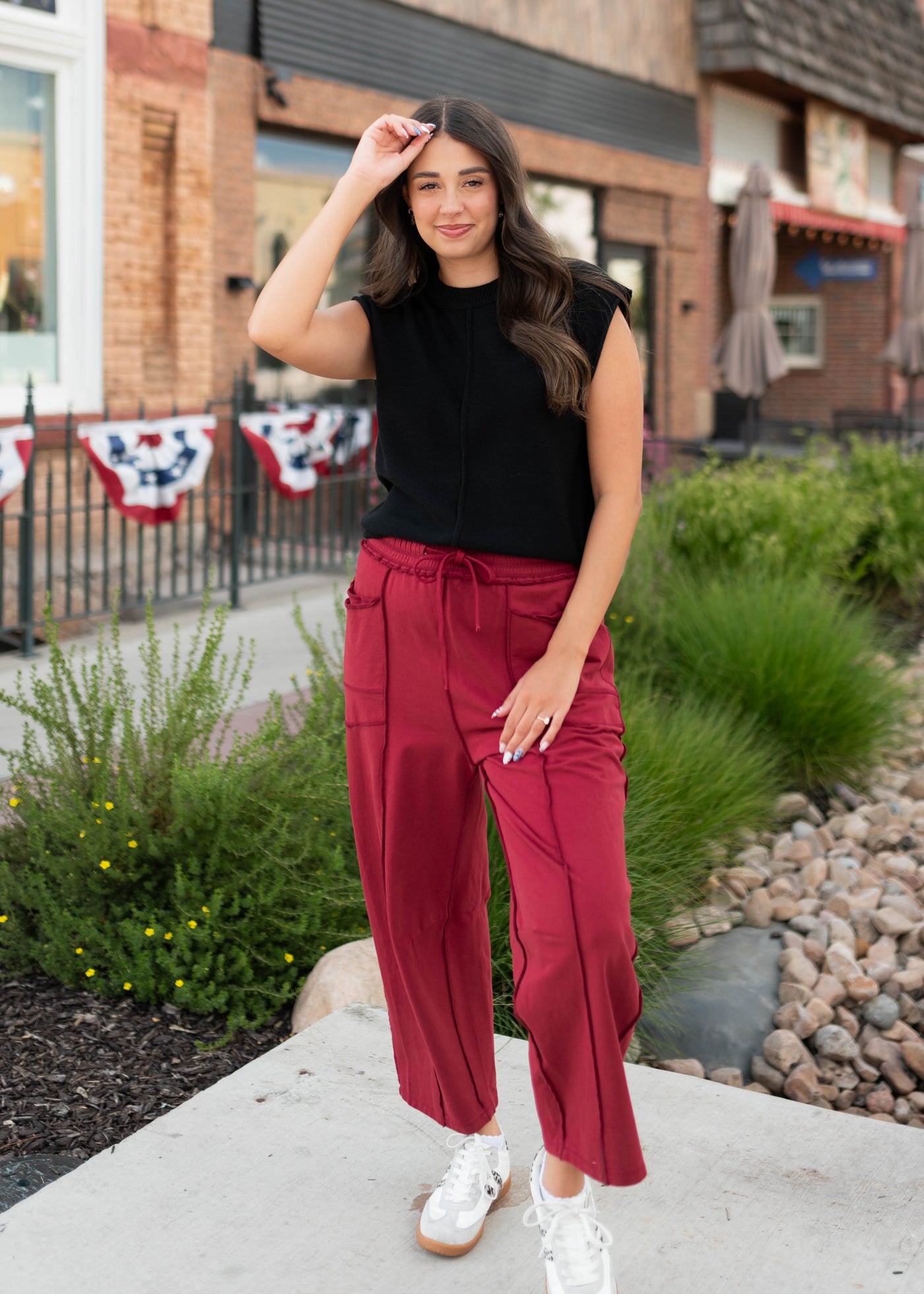 Addison Burgundy Tie Waist Barrel Pants – Lena Layne