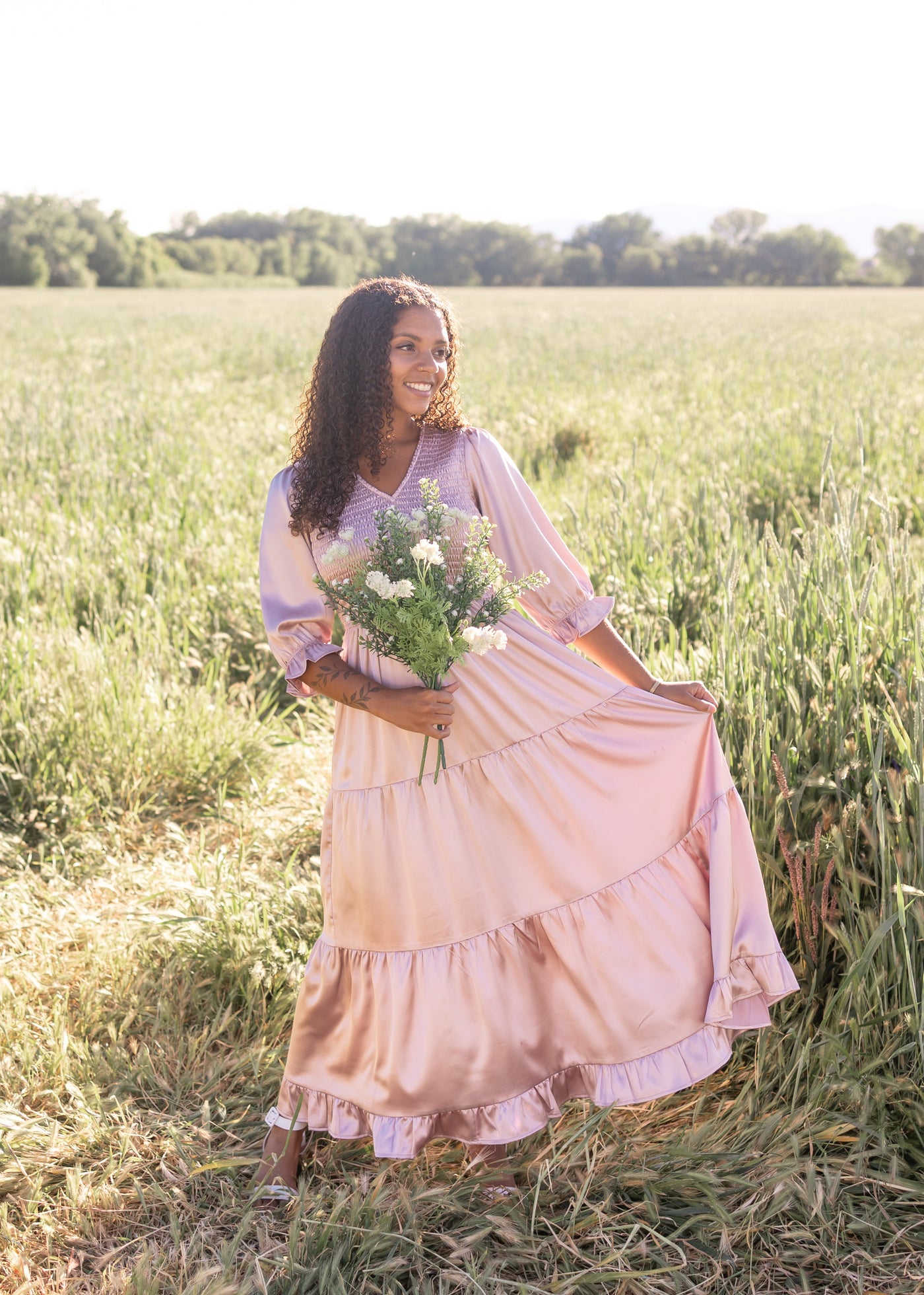 Adeline Vintage Blush Satin Dress – Lena Layne