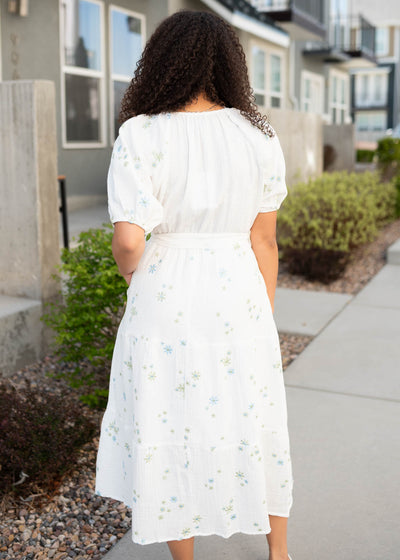 Back view of the white flower embroidered dress