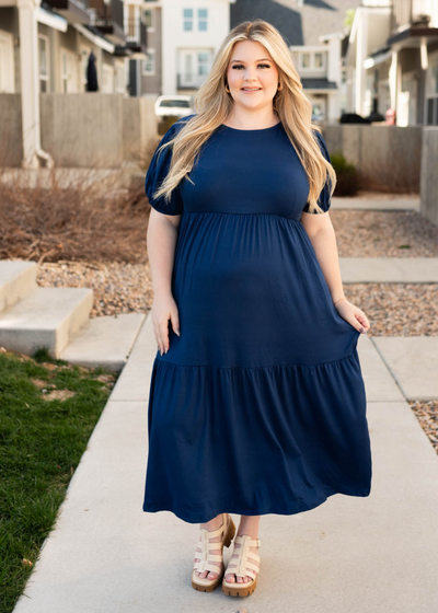 Plus size navy tiered dress